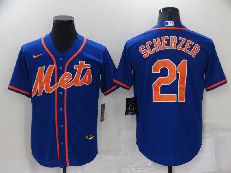 Cheap Men New York Mets 21 Scherzer Blue Game 2022 Nike MLB Jersey